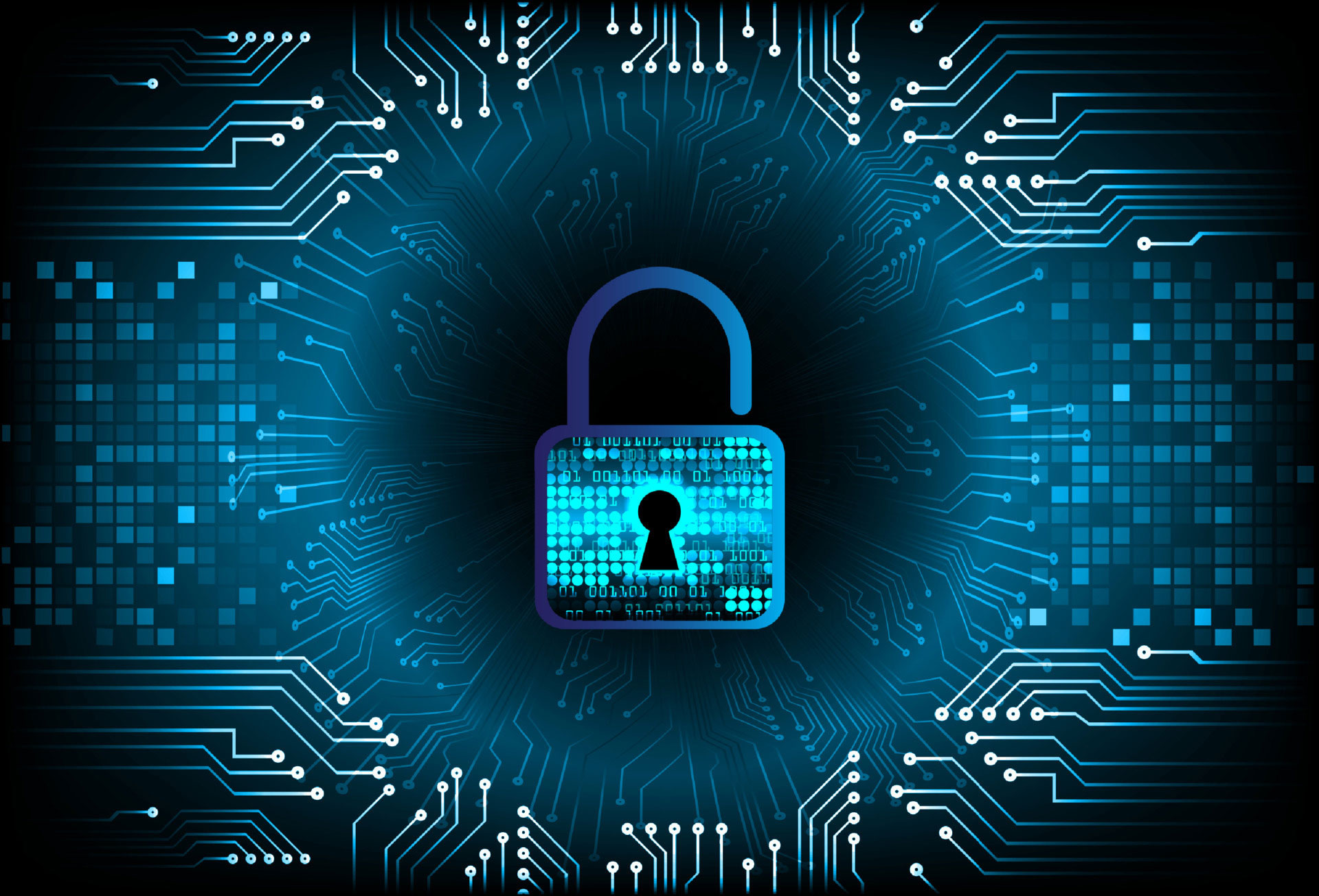 Modern cybersecurity technology background with padlock